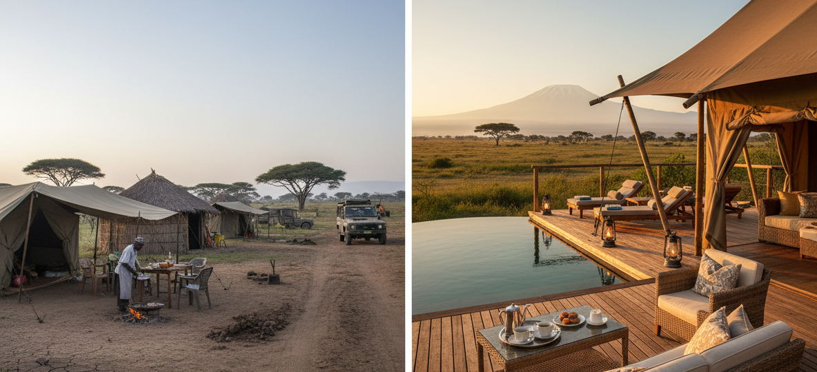 Budget Camp vs Luxury Lodge in Amboseli