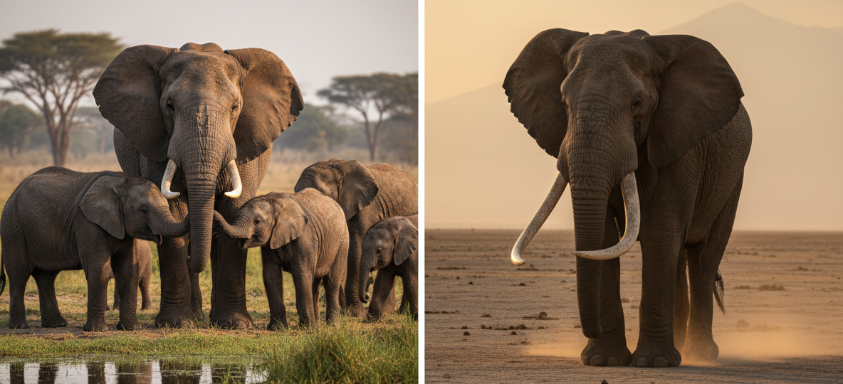Elephant Family Herds vs Big Tuskers in Amboseli