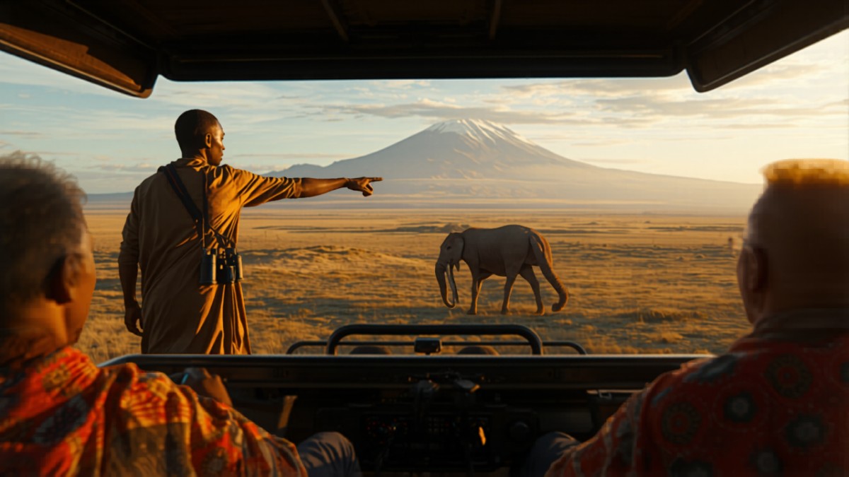 KWS park gate entrance at Amboseli National Park with vehicle queuing