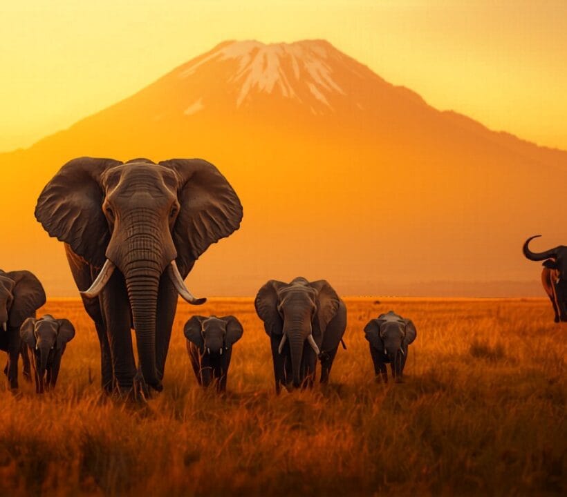 Elephant Family Herds Vs Big Tuskers In Amboseli