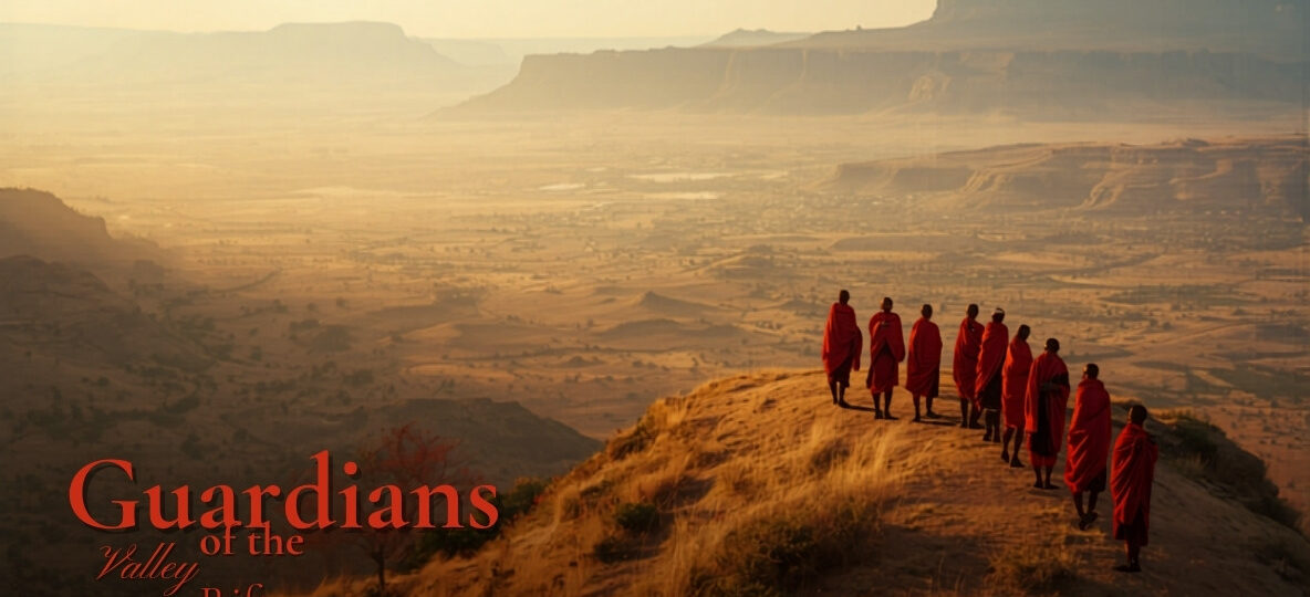 Wide aerial view of Maasai community bomas on open savanna with Kilimanjaro visible in the background