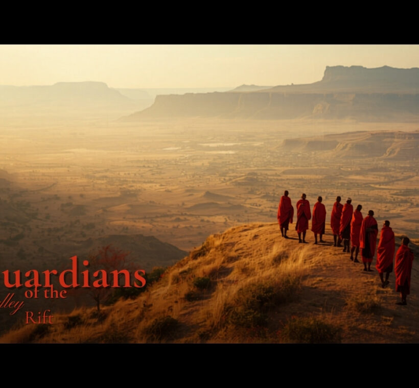 Wide aerial view of Maasai community bomas on open savanna with Kilimanjaro visible in the background