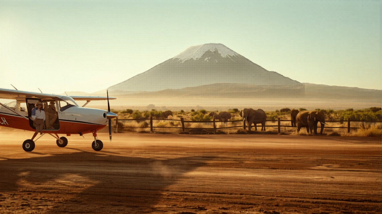 Safari guests boarding a light aircraft at Wilson Airport