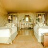 Luxury tented camp suite in Kenya with canvas walls, hardwood floor, plunge pool and elephant herd in background -- Trunktrails Safaris