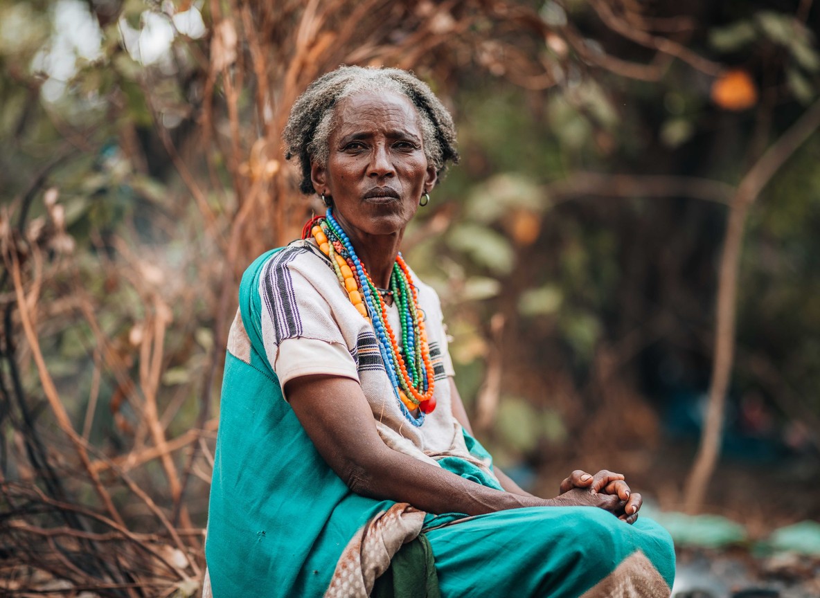 Portrait of a Maasai elder in traditional beaded ornaments, Masai Mara region, Kenya