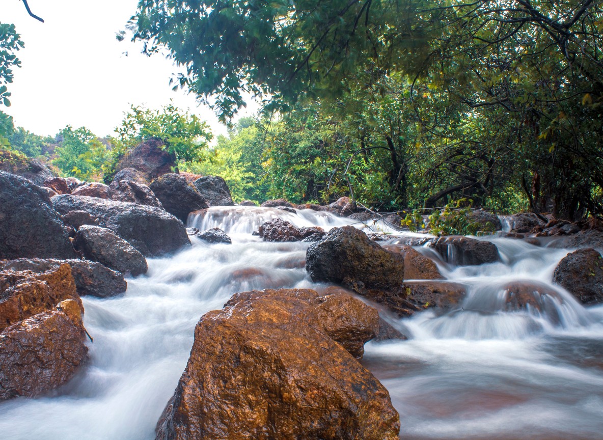 Galana River flowing through a rocky gorge in Tsavo East